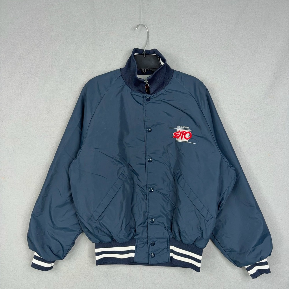 Vintage Pla-Jac Bomber Jacket Mens Large Blue Mississippi Expo USA Streetwear